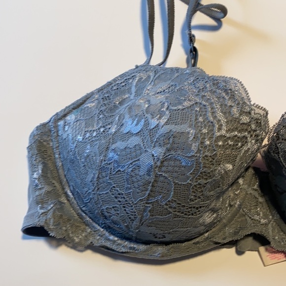 Grey Lace Date Demi Bra 36D Clip for racerback lined no push up - Picture 2 of 10
